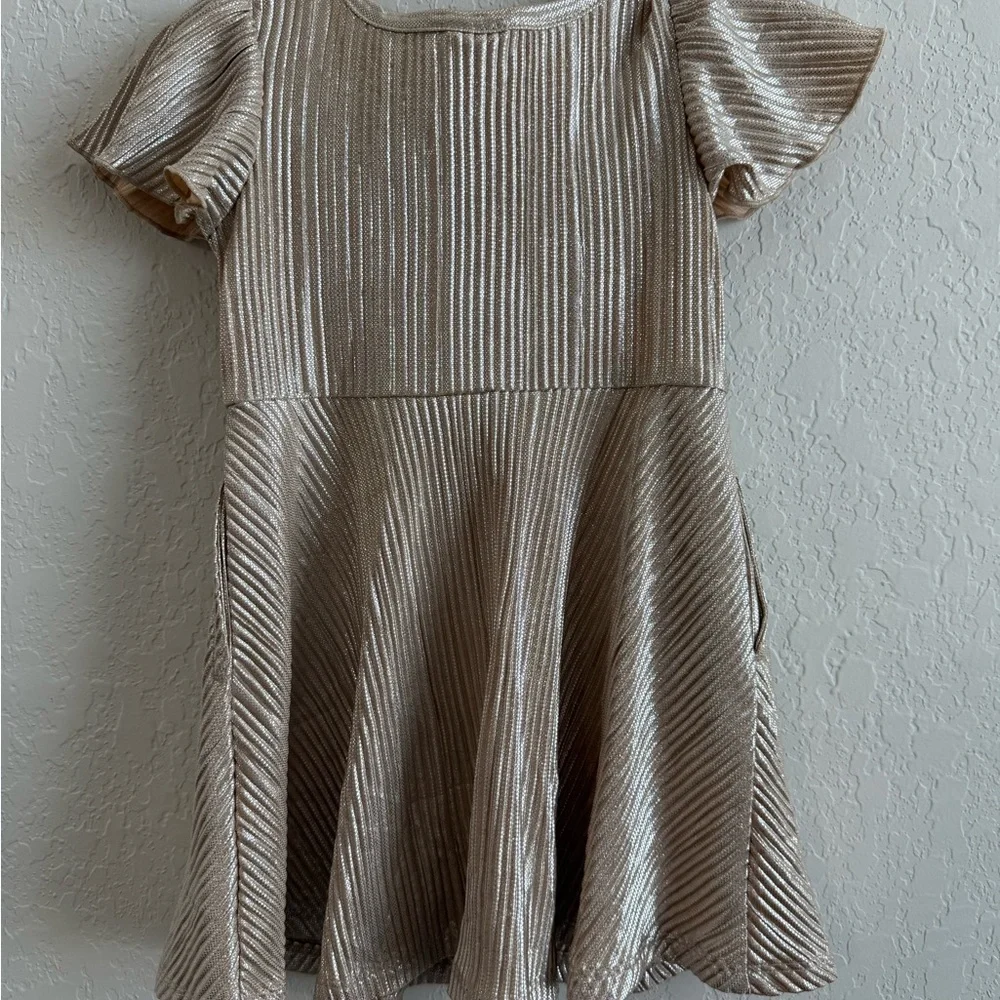GAP Girls Metallic Cream Gold-Striped Party Dress
